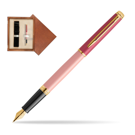 Waterman HÉMISPHÈRE COLOR-BLOCK PINK GT Penna Stilografica in single wooden box Mahogany Single Ecru