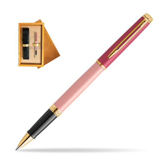 Waterman HÉMISPHÈRE COLOR-BLOCK PINK GT  Roller Kugelschreiber in single wooden box Honey Single Ecru