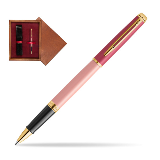 Waterman HÉMISPHÈRE COLOR-BLOCK PINK GT  Roller Kugelschreiber in single wooden box Mahogany Single Maroon