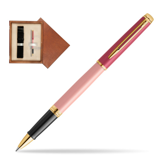 Waterman HÉMISPHÈRE COLOR-BLOCK PINK GT  Roller Kugelschreiber in single wooden box Mahogany Single Ecru