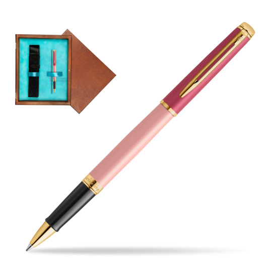 Waterman HÉMISPHÈRE COLOR-BLOCK PINK GT  Roller Kugelschreiber in single wooden box Mahogany Single Turquoise 