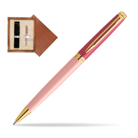Waterman HÉMISPHÈRE COLOR-BLOCK PINK GT Penna a Sfera in single wooden box Mahogany Single Ecru