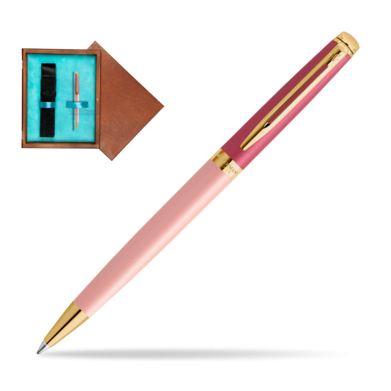 Waterman HÉMISPHÈRE COLOR-BLOCK PINK GT Penna a Sfera in single wooden box Mahogany Single Turquoise 
