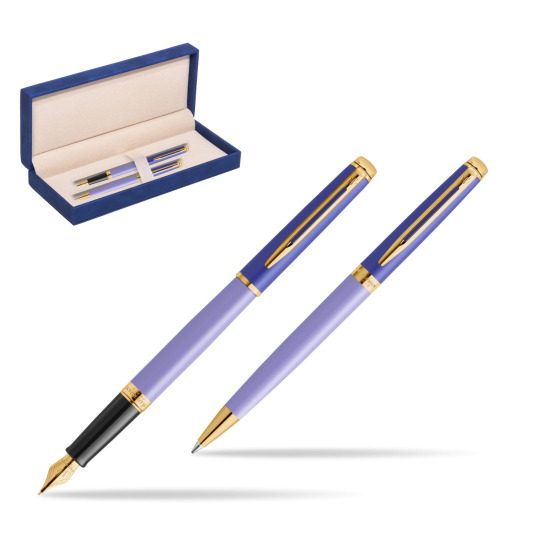 Waterman Penna Stilografica + Penna a Sfera HÉMISPHÈRE COLOR-BLOCK PURPLE in suede box navy blue