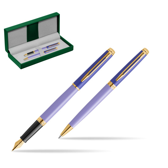 Waterman set Fountain pen + Ballpoint Pen HÉMISPHÈRE COLOR-BLOCK PURPLE in the green leather box