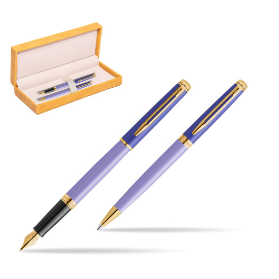 Waterman Penna Stilografica + Penna a Sfera HÉMISPHÈRE COLOR-BLOCK PURPLE in suede box yellow