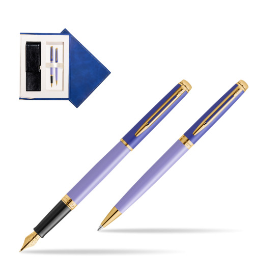 Waterman Penna Stilografica + Penna a Sfera HÉMISPHÈRE COLOR-BLOCK PURPLE in suede box navy blue