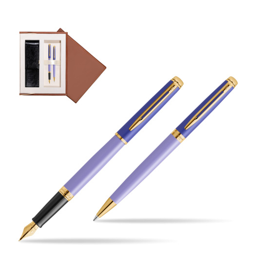 Waterman Penna Stilografica + Penna a Sfera HÉMISPHÈRE COLOR-BLOCK PURPLE in suede box brown