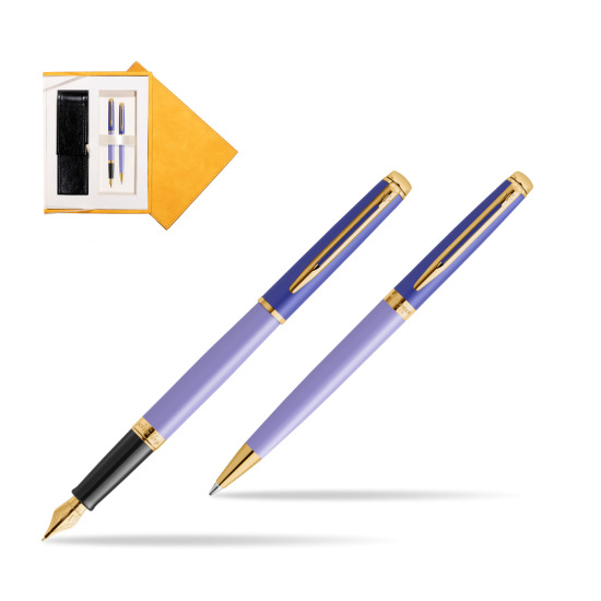 Waterman Penna Stilografica + Penna a Sfera HÉMISPHÈRE COLOR-BLOCK PURPLE in suede box yellow