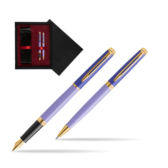 Waterman Penna Stilografica + Penna a Sfera HÉMISPHÈRE COLOR-BLOCK PURPLE in double wooden box Black Double Maroon