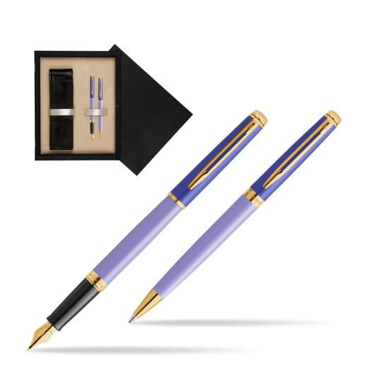 Waterman Penna Stilografica + Penna a Sfera HÉMISPHÈRE COLOR-BLOCK PURPLE in double wooden box Black Double Ecru