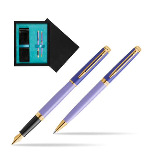 Waterman Penna Stilografica + Penna a Sfera HÉMISPHÈRE COLOR-BLOCK PURPLE in double wooden box Black Double Turquoise