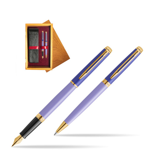 Waterman Penna Stilografica + Penna a Sfera HÉMISPHÈRE COLOR-BLOCK PURPLE in double wooden box Honey Double Maroon