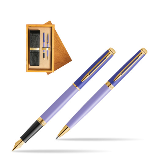 Waterman Penna Stilografica + Penna a Sfera HÉMISPHÈRE COLOR-BLOCK PURPLE in double wooden box Honey Double Ecru