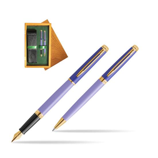 Waterman Penna Stilografica + Penna a Sfera HÉMISPHÈRE COLOR-BLOCK PURPLE in double wooden box Honey Green