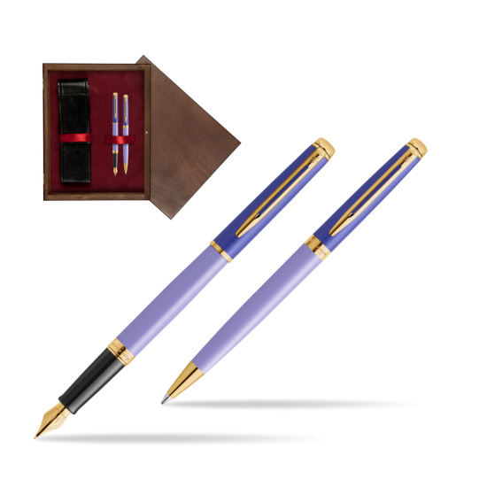 Waterman Penna Stilografica + Penna a Sfera HÉMISPHÈRE COLOR-BLOCK PURPLE in double wooden box Wenge Double Maroon