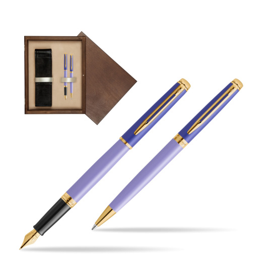 Waterman Penna Stilografica + Penna a Sfera HÉMISPHÈRE COLOR-BLOCK PURPLE in double wooden box Wenge Double Ecru