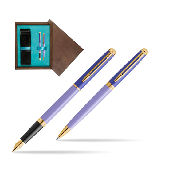 Waterman Penna Stilografica + Penna a Sfera HÉMISPHÈRE COLOR-BLOCK PURPLE in double wooden box Wenge Double Turquoise 