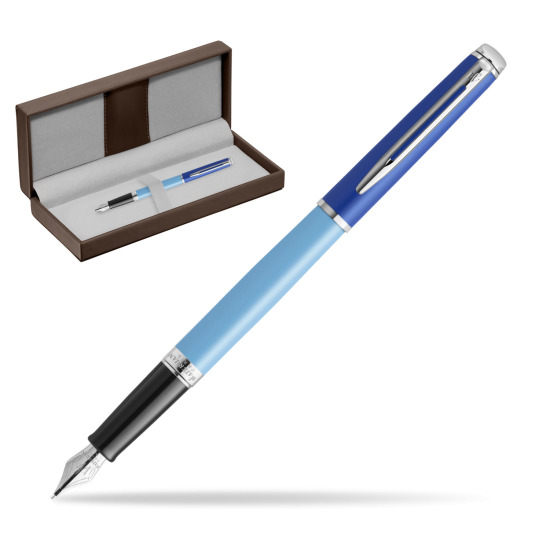 Waterman HÉMISPHÈRE COLOR-BLOCK BLUE Stylo-plume in the brown leather box