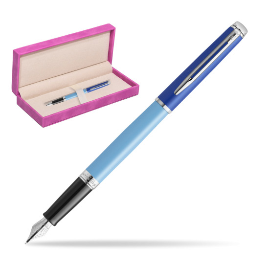 Waterman HÉMISPHÈRE COLOR-BLOCK BLUE Penna Stilografica in suede box fuchsia