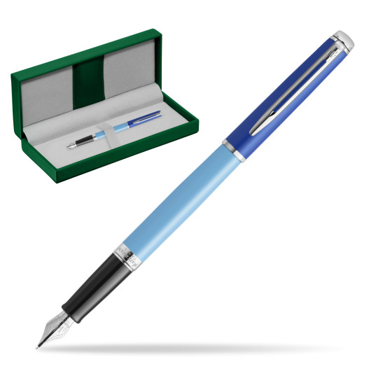 Waterman HÉMISPHÈRE COLOR-BLOCK BLUE Stylo-plume in the green leather box