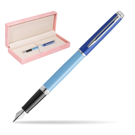 Waterman HÉMISPHÈRE COLOR-BLOCK BLUE Penna Stilografica in suede box pink