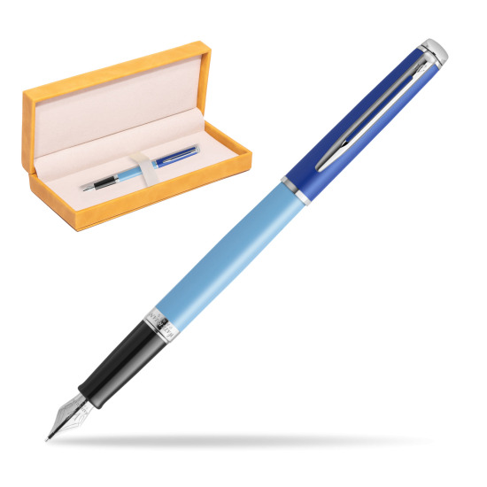 Waterman HÉMISPHÈRE COLOR-BLOCK BLUE Penna Stilografica in suede box yellow