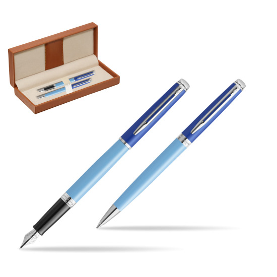 Waterman Penna Stilografica + Penna a Sfera HÉMISPHÈRE COLOR-BLOCK BLUE  in classic box brown