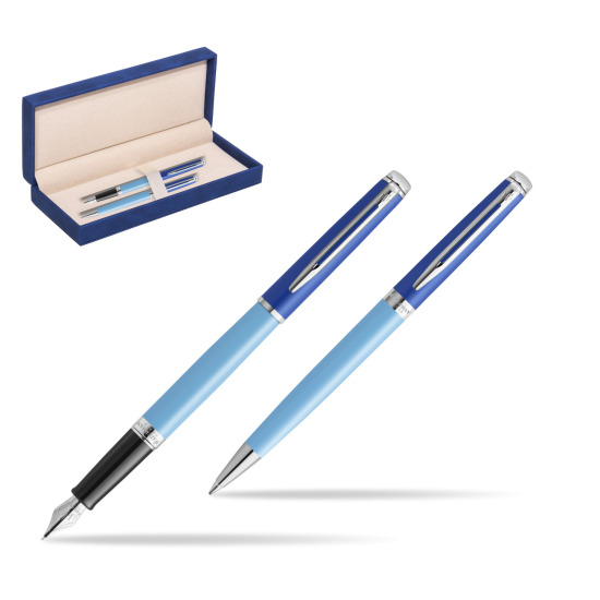 Waterman Penna Stilografica + Penna a Sfera HÉMISPHÈRE COLOR-BLOCK BLUE in suede box navy blue