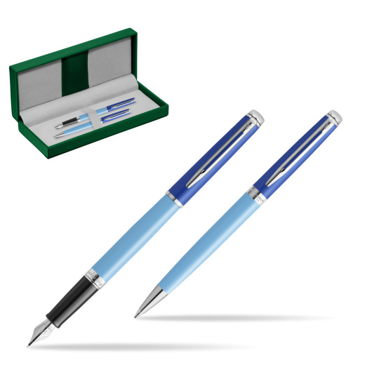 Waterman set Fountain pen + Ballpoint Pen HÉMISPHÈRE COLOR-BLOCK BLUE in the green leather box
