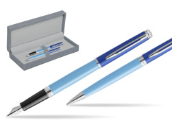 Waterman Penna Stilografica + Penna a Sfera HÉMISPHÈRE COLOR-BLOCK BLUE in suede box grey