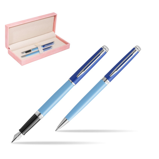 Waterman Penna Stilografica + Penna a Sfera HÉMISPHÈRE COLOR-BLOCK BLUE in suede box pink