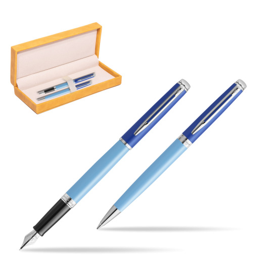Waterman Penna Stilografica + Penna a Sfera HÉMISPHÈRE COLOR-BLOCK BLUE in suede box yellow