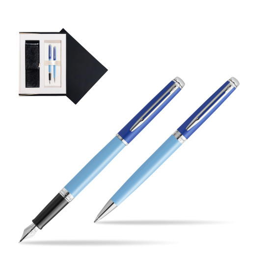 Waterman Penna Stilografica + Penna a Sfera HÉMISPHÈRE COLOR-BLOCK BLUE in suede box black