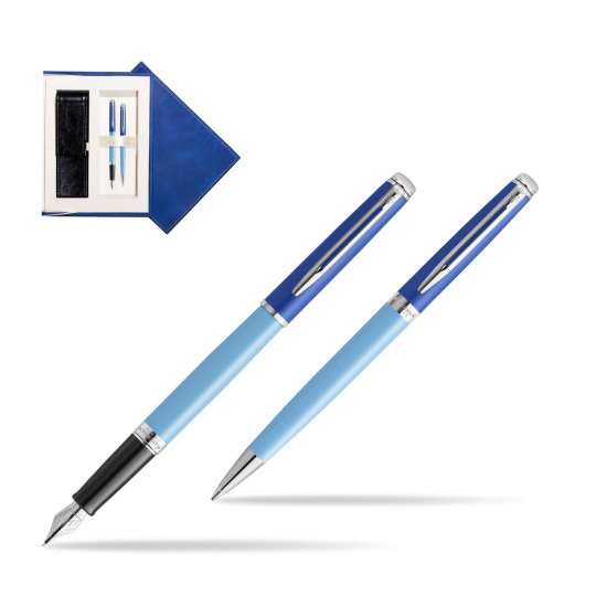 Waterman Penna Stilografica + Penna a Sfera HÉMISPHÈRE COLOR-BLOCK BLUE in suede box navy blue