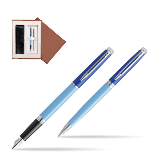 Waterman Penna Stilografica + Penna a Sfera HÉMISPHÈRE COLOR-BLOCK BLUE in suede box brown