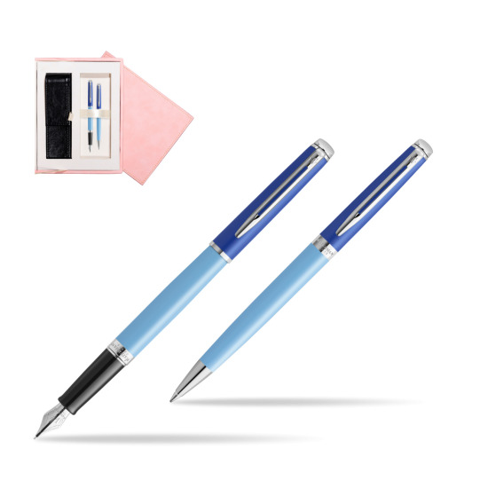 Waterman Penna Stilografica + Penna a Sfera HÉMISPHÈRE COLOR-BLOCK BLUE in suede box pink