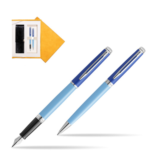 Waterman Penna Stilografica + Penna a Sfera HÉMISPHÈRE COLOR-BLOCK BLUE in suede box yellow