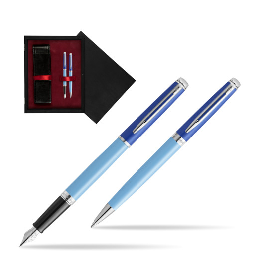 Waterman Penna Stilografica + Penna a Sfera HÉMISPHÈRE COLOR-BLOCK BLUE in double wooden box Black Double Maroon