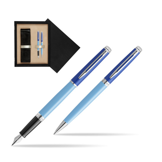 Waterman Penna Stilografica + Penna a Sfera HÉMISPHÈRE COLOR-BLOCK BLUE in double wooden box Black Double Ecru