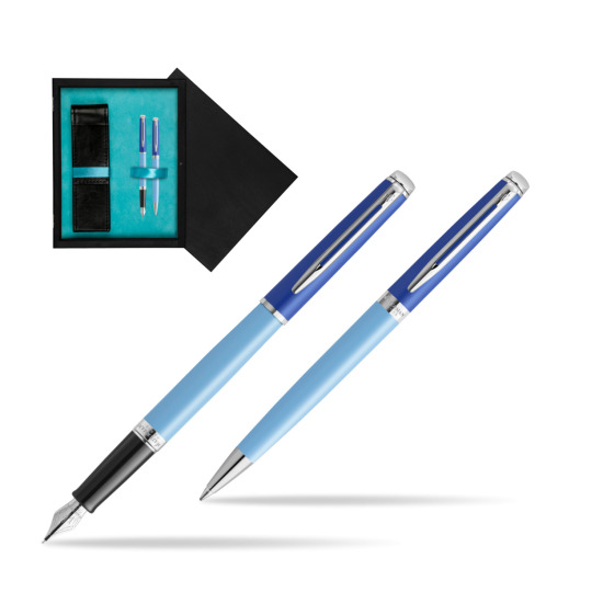 Waterman Penna Stilografica + Penna a Sfera HÉMISPHÈRE COLOR-BLOCK BLUE in double wooden box Black Double Turquoise