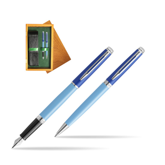 Waterman Penna Stilografica + Penna a Sfera HÉMISPHÈRE COLOR-BLOCK BLUE in double wooden box Honey Green