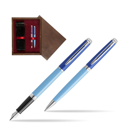 Waterman Penna Stilografica + Penna a Sfera HÉMISPHÈRE COLOR-BLOCK BLUE in double wooden box Wenge Double Maroon