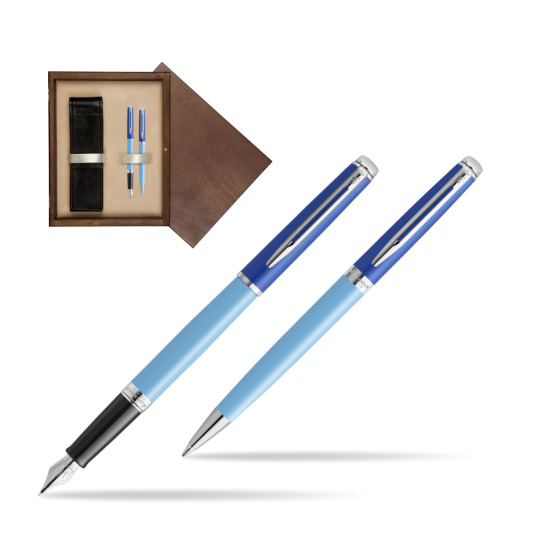 Waterman Penna Stilografica + Penna a Sfera HÉMISPHÈRE COLOR-BLOCK BLUE in double wooden box Wenge Double Ecru