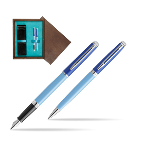 Waterman Penna Stilografica + Penna a Sfera HÉMISPHÈRE COLOR-BLOCK BLUE in double wooden box Wenge Double Turquoise 