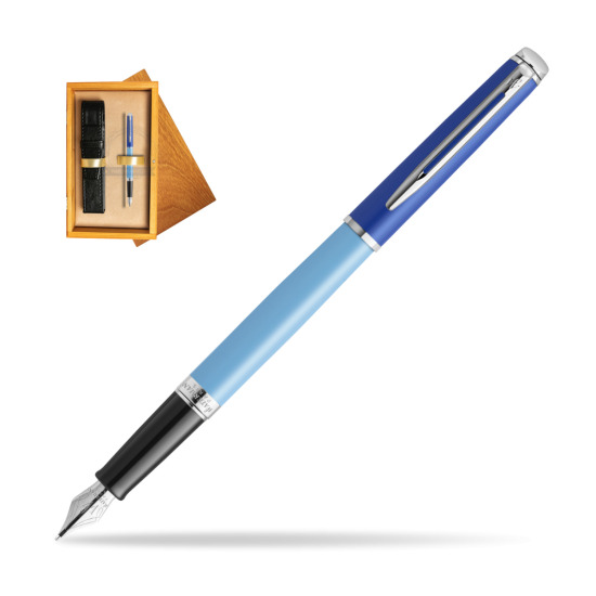 Waterman HÉMISPHÈRE COLOR-BLOCK BLUE Penna Stilografica in single wooden box Honey Single Ecru