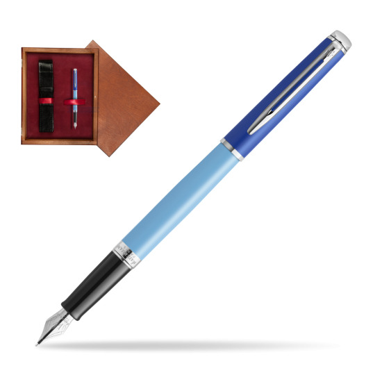 Waterman HÉMISPHÈRE COLOR-BLOCK BLUE Penna Stilografica in single wooden box Mahogany Single Maroon