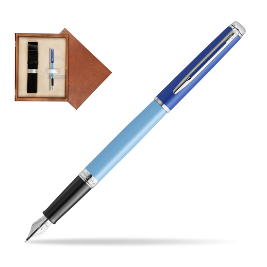 Waterman HÉMISPHÈRE COLOR-BLOCK BLUE Penna Stilografica in single wooden box Mahogany Single Ecru