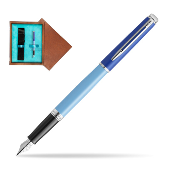 Waterman HÉMISPHÈRE COLOR-BLOCK BLUE Penna Stilografica in single wooden box Mahogany Single Turquoise 