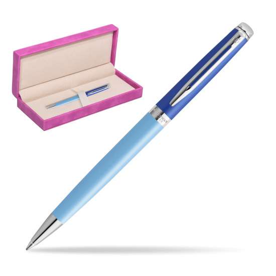 Waterman HÉMISPHÈRE COLOR-BLOCK BLUE Penna a Sfera in suede box fuchsia